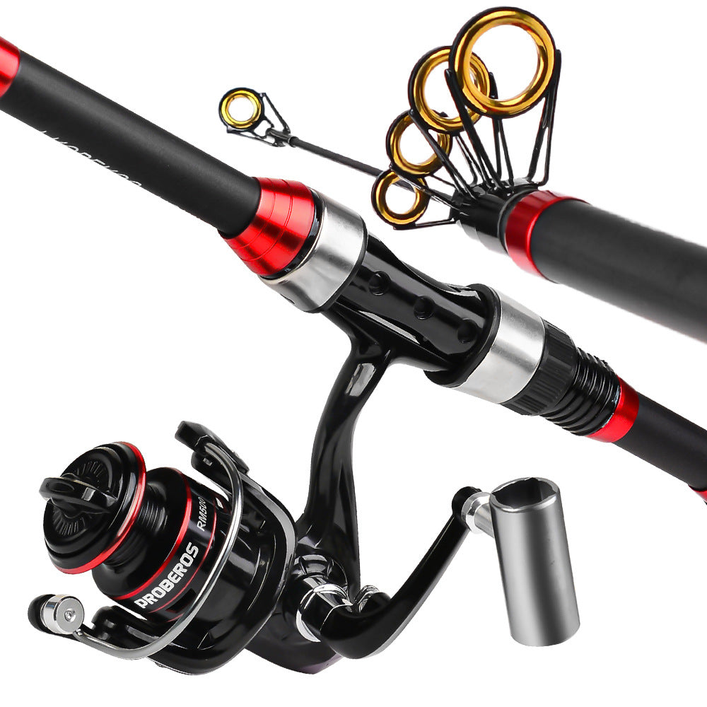 PROBEROS HWCSET101 Telescopic Rod 1.8m Carbon Pole Fishing Reel Lure Line Kit with Carrier Bag PROBEROS HWCSET101 Telescopic Rod 1.8m Carbon Pole Fishing Reel Lure Line Kit with Carrier Bag